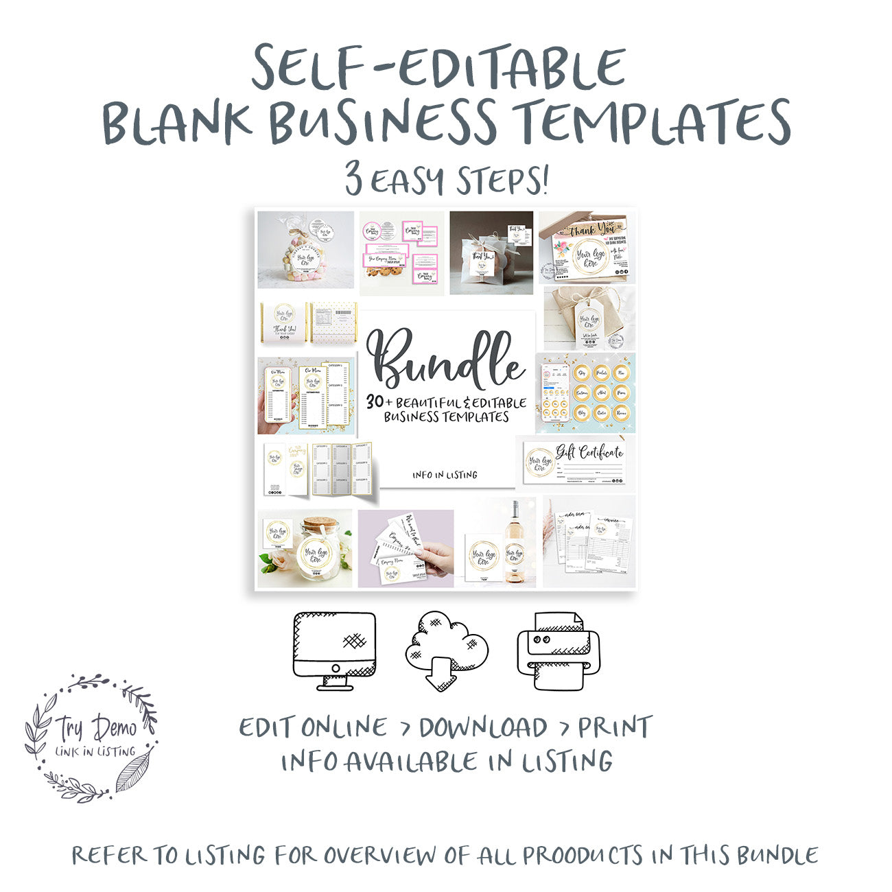 Blank Business Templates Bundle, Upload Your Logo/Design - Candy Jar Studios
